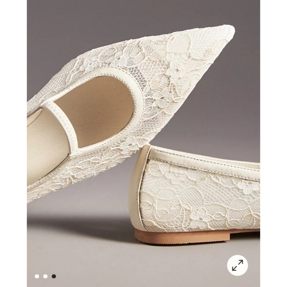 Anthropologie Matisse Fleur Ivory Lace Pointed-Toe Ballet Flats - Picture 2 of 6